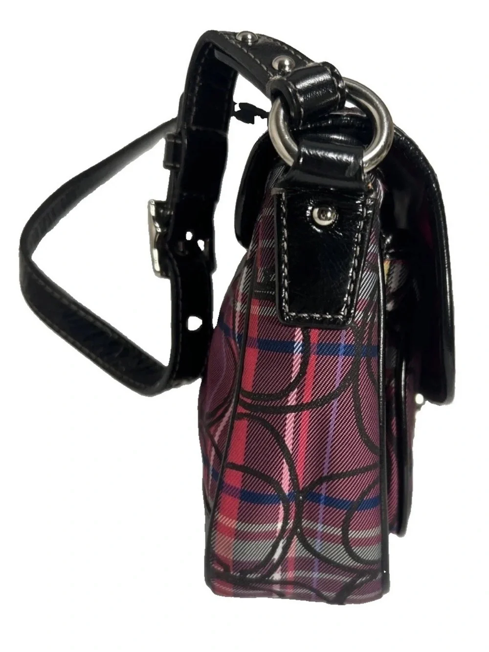 Vtg Y2K Coach Poppy Penny Tartan Multicolor Plaid Flap Turn Lock Shoulder Bag